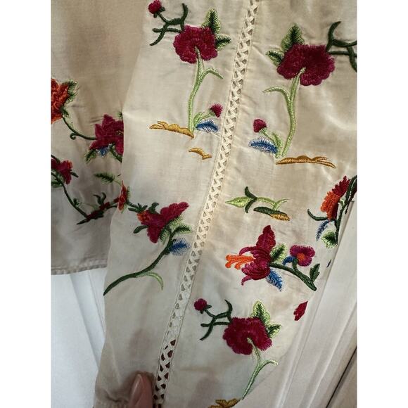 Zara Premium Collection Boho Dress Size XS Embroidered Floral Birds Peasant - Picture 8 of 10